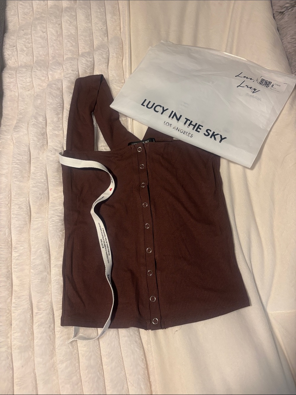 Lucy in the Sky Chocolate Brown Ribbed Snap-Front Crop Tank